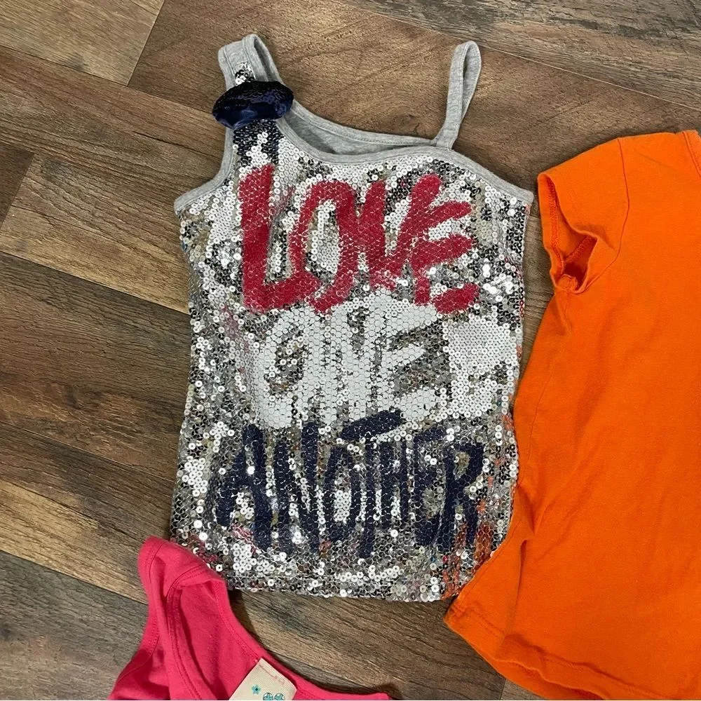 Bundle of 7 Girl's Tops: Sleeveless, tank, tee. Size 6-6X